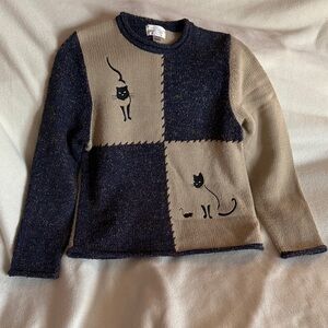 Christopher & Banks Navy and Beige Cat Sweater